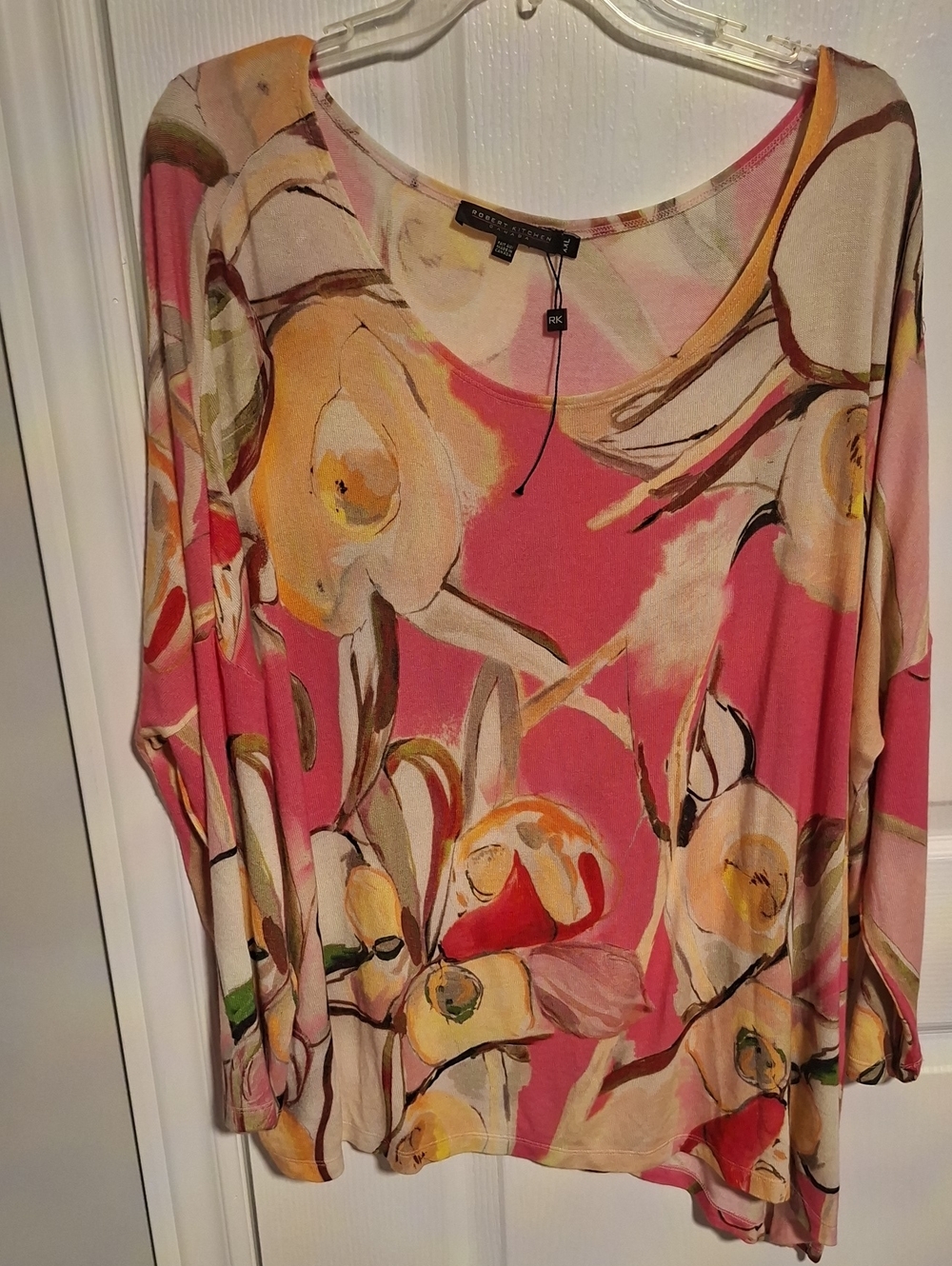 Robert Kitchen Pink Floral Watercolor Scoop-Neck Tunic